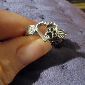 Silver Heart and Paw Ring
